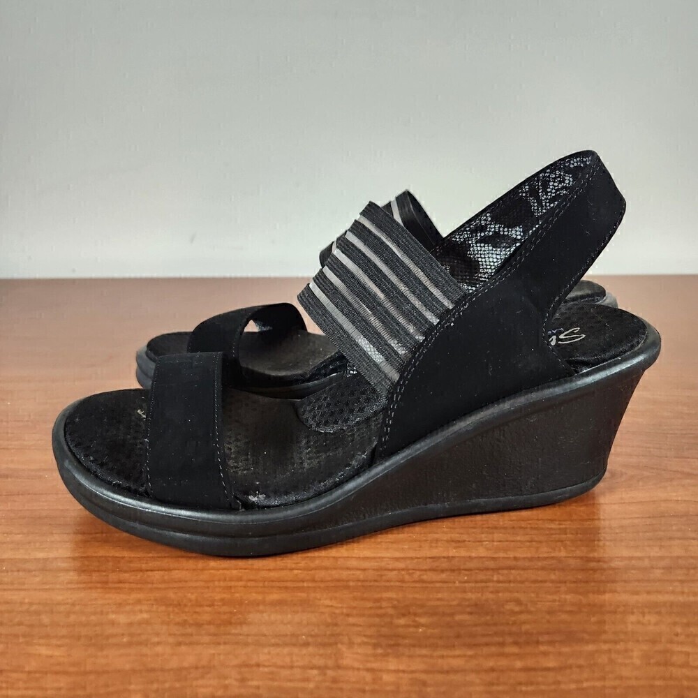 Skechers Black Elastic Strap Wedge Sandals